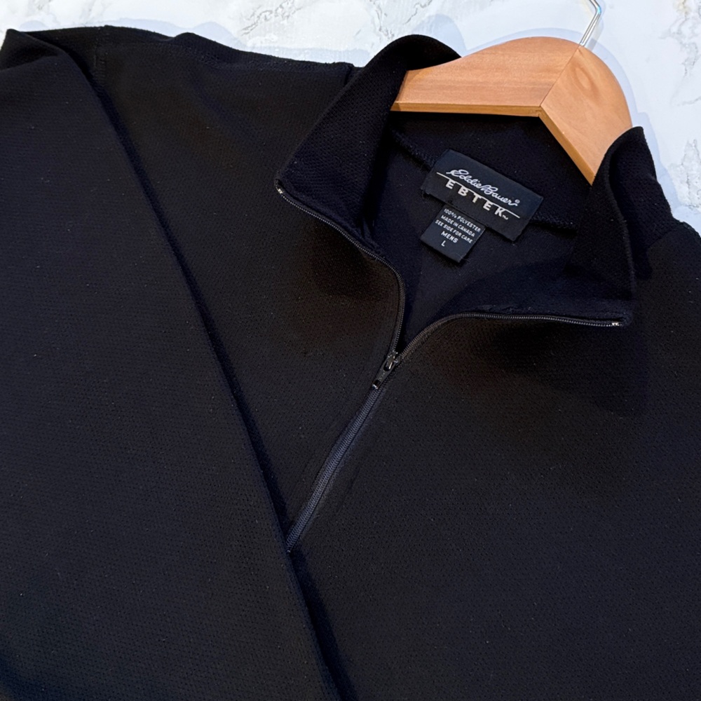 Eddie Bauer EBTEK Men’s Black 1/4 Zip Pullover Sweater Performance Size L